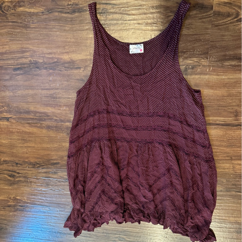 Free People Trapeze Dress Size Small Red Lace Polka Dot Patterned Tunic